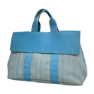 Herm&egrave;s Blue Jean Toile Chevron Tote Bag (Pre-Owned)