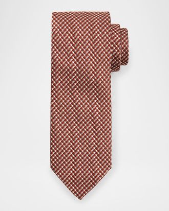 Brioni Mens Geometric Check Silk Tie