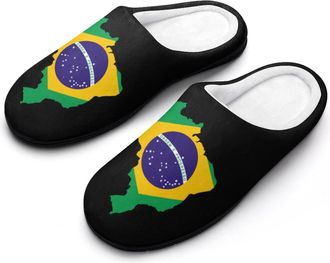 Generic Brazil Map Flag Funny Mens Cotton Slippers Soft Non-Slip Rubber Sole House Slipper Indoor Outdoor