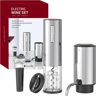 OEM Electric Wine Pourer - Stainless Steel - Rechargeable Lithium Battery - Aerator Dispenser With Corkscrew Foil Cutter Vacuum Stopper - 1 Set