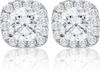 Pompeii3 2 1/4Ct Cushion Halo Diamond Screw Back Studs 14k White Gold Earrings Lab Grown