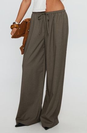 Princess Polly Ketrina Tie Waist Plaid Wide Leg Pants in Brown Plaid at Nordstrom, Size 6