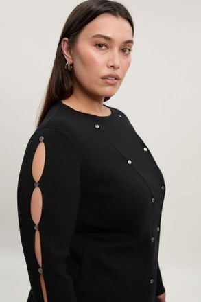 Karen Millen Womens Plus Size Viscose Blend Stud Detail Long Sleeve Knit Top - Black Polyamide - Size X-Large