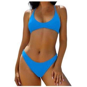 Generic 2 Piece Bikini Sets for Women UK Padded V Neck Bathing Suits Sexy Push Up Bikini Top High Waisted Bottom Vacation Beach Swimming Costume Sky Blue
