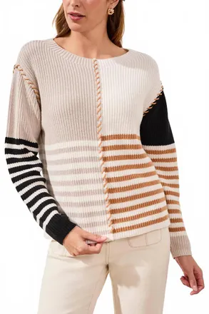 Tribal Multi Stripe Boat Neck Sweater In Quartz