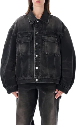 Haikure Oversized Black Denim Jacket With Adjustable Zippered Hem