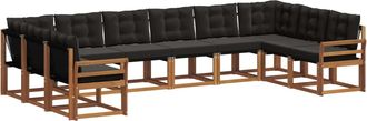 vidaXL Conjunto De Sof&aacute;s De Exterior 10 Uds. Natural Y Negro Vidaxl