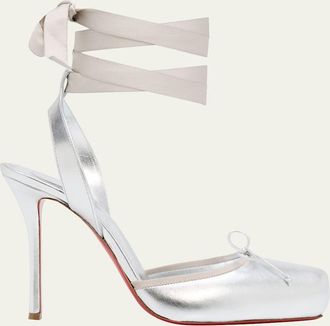 Christian Louboutin 100mm Cassia Lace-Up Metallic Leather Ballet Pumps