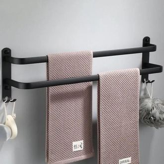 OEM Toallero Negro De Aluminio De 40 Cm Con Dos Ganchos Para Montaje En Pared En El Ba&ntilde;o, No Requiere Taladrar - Crezuo