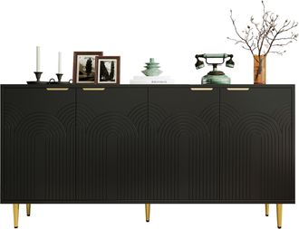 STILVORA Aparador Con 4 Puertas Y Estantes Ajustables, Puertas Texturizadas, En Mdf Y Tablero De Part&iacute;culas, Negro
