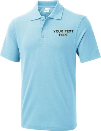 Generic Personalised Embroidered Your Text UX Polo Shirt, Casual Workwear Office Unisex Adult Polo Top (Sky, 2XL, xx_l)