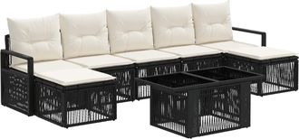 vidaXL Conjunto De Sof&aacute;s De Jard&iacute;n 8 Uds. Negro Y Blanco Crema Vidaxl