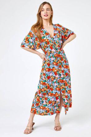 Roman Floral Button Through Midi Dress