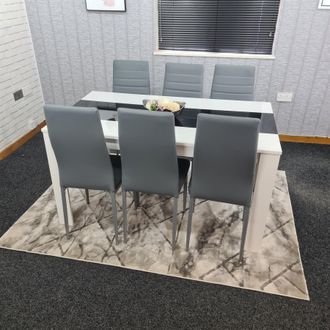 Kosy Koala Modern White & Black Dining Table Set With 6 Grey Chairs Dining Room Furniture in Brown
