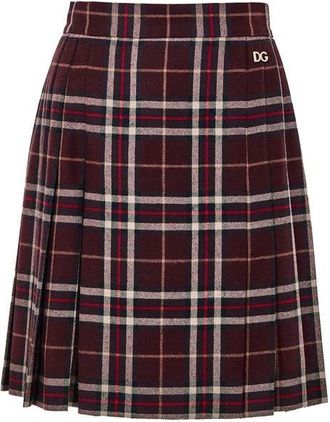 Dolce & Gabbana Geplooide Tartan Rok - Dames - Korte rokken - Paars - XS - Wol - Rokken