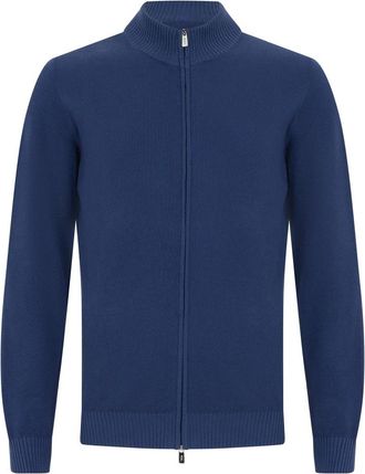 Fedeli High-Neck Cardigan - Heren - Vesten - Blauw - L - Katoen - Truien & Vesten
