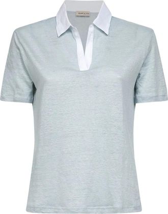Blanca Vita V-hals Polo-Kraag Top - Dames - Polos - Groen - XS - Linnen - Tops