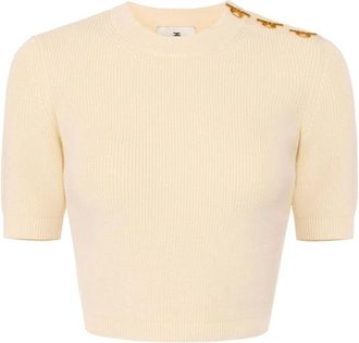 Elisabetta Franchi Truien & Vesten, Dames, Geel, S, Polyester, Gebreide Top Met Juweeldetails