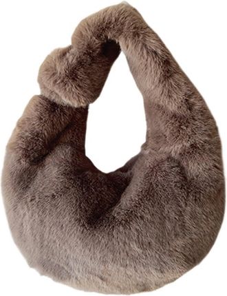 Generic Womens Plush Bags Plush Bag Winter Womens Handbag Small Wrist Clutch Fashion Short Handle Phone Coin Purse Ladies(Coffee)