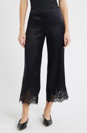 Reformation Carolina Silk Lace Hem Pant in Black at Nordstrom, Size Medium