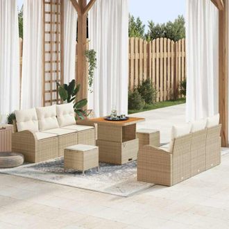 vidaXL Vidaxl Conjunto De Sof&aacute; De Jard&iacute;n Con Coj&iacute;n 9 Pcs Beige Polirat&aacute;n