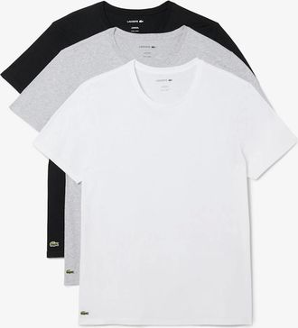 Lacoste Mens Lacoste 3-Pack Cotton Crew Neck Mens T-Shirts - White/Silver Chine-Black BXY - Size: 40