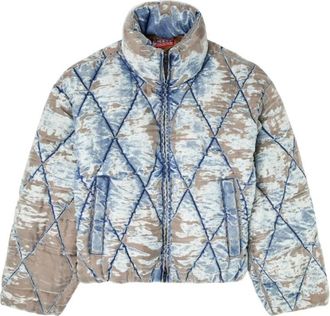 Diesel Winter Pufferjas met Kleurrijke Vulling - Dames - Winterjassen - Veelkleurig - XL - Denim - Jassen