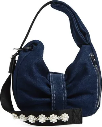 Simone Rocha Mini Bow Sateen Sling Bag in Indigo/pearl/clear at Nordstrom