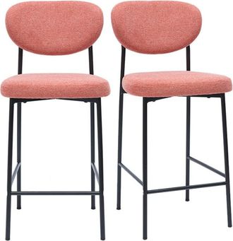 Miliboo Taburetes de bar fijos de tela con efecto terciopelo texturizado terracota H65 cm (lote de 2) BREKA