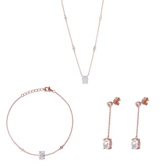 Orphelia Elodie WoMens 925 Sterling Silver Set: Chain + Bracelet + Earrings - Rose SET-7419 - One Size
