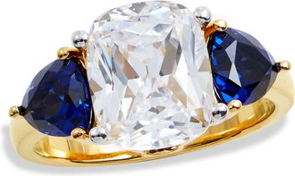Savvy Cie Jewels 18K GOLD VERMEIL BLUE SAPPHIRE AND WHITE CZ RING
