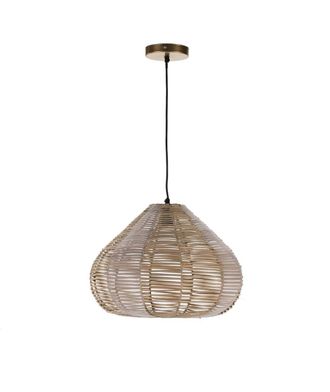 Els Banys L&aacute;mpara techo pantalla mimbre natural detalles tela beige