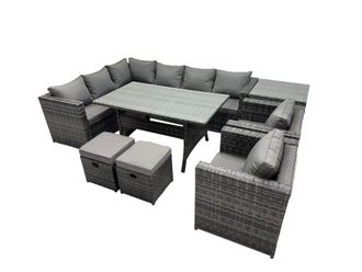 Fimous Outdoor PE Rattan Sofa Set with with 2 Small Stools Side Table in Dark Grey