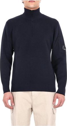 C.P. Company Maglia mezza zip - Heren - Coltruien - Blauw - L - Wol - Truien & Vesten