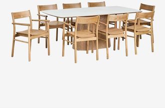 Sklum Sklum - Set De Mesa Con Chapa De Cer&aacute;mica (200x100 Cm) Aura Y 8 Sillas De Comedor Con Reposabrazos En Madera De Roble Mireita