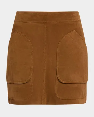 Veronica Beard Norwood Suede Patch Pocket Mini Skirt