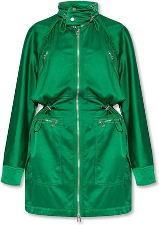 Bottega Veneta Jassen, Dames, Groen, M, Satijn, Satijnen Parka met Afneembare Kraag