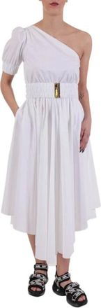 Michael Kors Kleedjes, Dames, Wit, M, Katoen, Stretch Katoen Poplin One-Shoulder Jurk