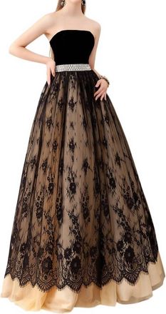 Angela & Alison Floor Length Prom Dress In Black-Nude