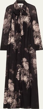 Zimmermann Long-Sleeve Floral Shirtdress with Bow