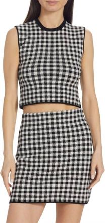 ATM Anthony Thomas Melillo Shepherd Check Jacquard Cropped Sweater In Black/white