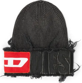 Diesel Denim effect beanie with bold patch detail - Knit caps - Unisex - Black