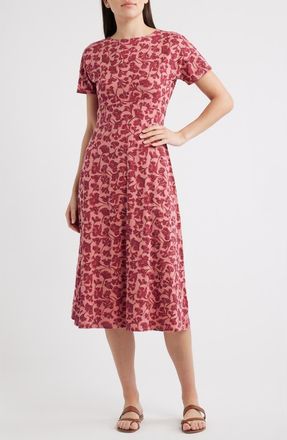 Seasalt Cornwall Mirva Floral Stretch Organic Cotton Jersey Midi Dress in Inky Cowslip Rose at Nordstrom, Size 16