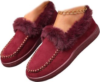Generic Fuzzy Closed Back Slippers for Women,Womens fuzzy slippers,Warm Comfortable Slip Resistant Indoor Outdoor Wear Cotton Shoes (Burgundy,5.5)