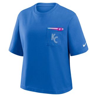 Nike Kansas City Royals City Connect Pocket Boxy Nike Womens MLB T-Shirt in Blue | 11CM44UROY-3GZ