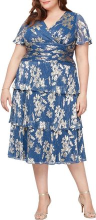 S.L. Fashions Foil Pliss&eacute; Midi Dress in Royal Gold at Nordstrom, Size 14W