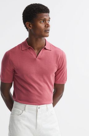 Reiss Coral Merino Wool Open Collar Polo Shirt, XL