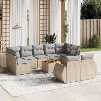 vidaXL Juego De Sof&aacute;s Jard&iacute;n Con Cojines Beige 10 Pzas Rat&aacute;n Sint&eacute;tico Vidaxl