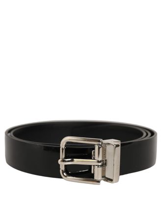 Dolce & Gabbana Classic Leather with Silver-Tone Buckle Belt - Black