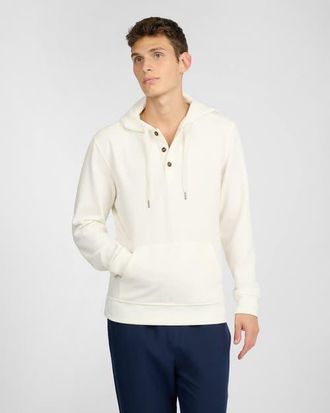 Onia Waffle Half Button Hoodie in Egret at Nordstrom, Size Medium